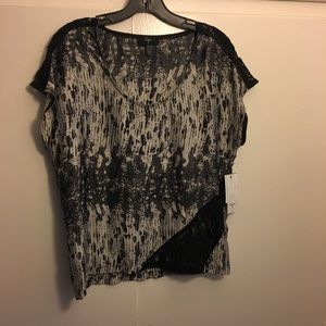 Aqua Grey, Black and White Blouse